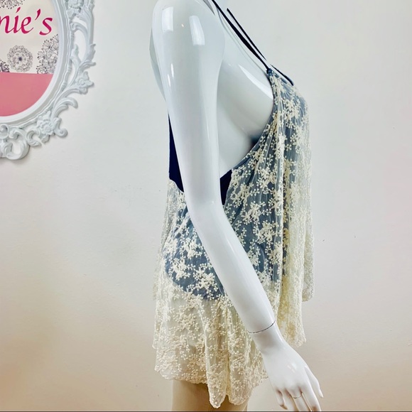 Kori / Floral Crochet Lace Blue Racerback - Picture 4 of 8